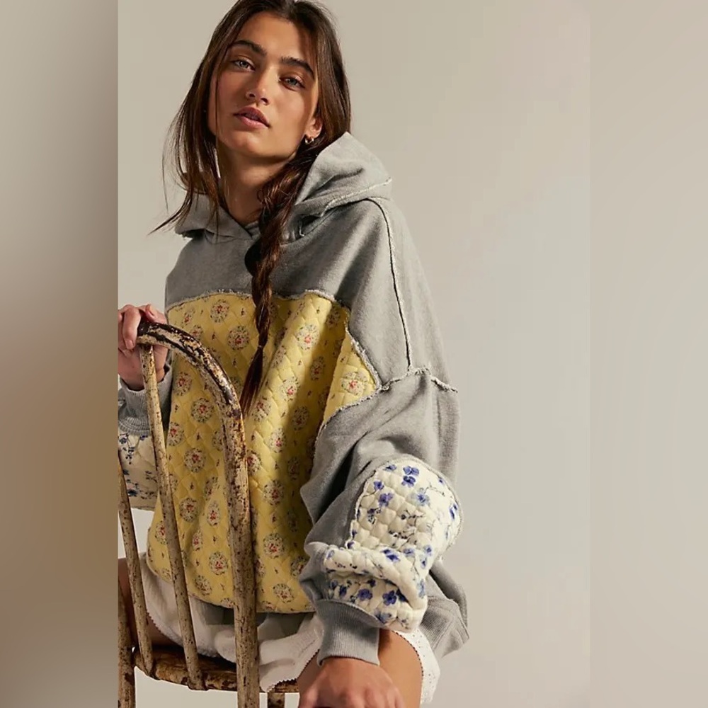 NWT FREE PEOPLE WE THE FREE Get Ditsy Hoodie | Buttercream Combo MSRP $198 - Picture 4 of 10